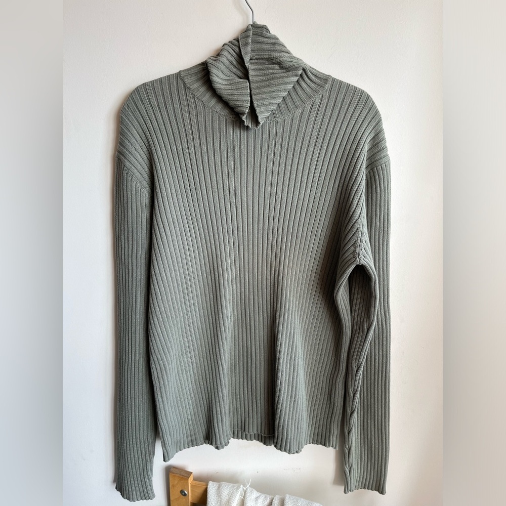 J.CREW Vintage Cotton Sage Ribbed Turtleneck Sweater  Large